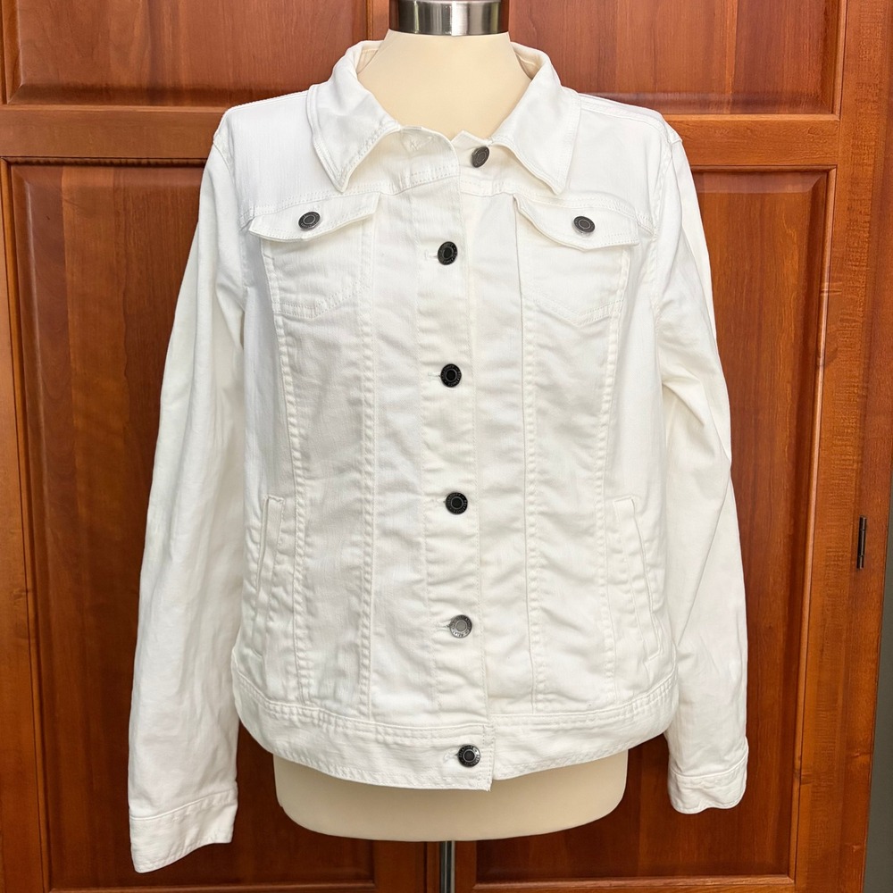 Relativity White Stretch Button Front Denim Jacket Womens Large